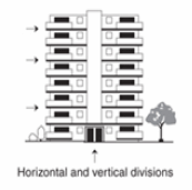 This is a picture of an 'apartment in a building that has five or more storeys' Apartments in a building that have five or more storeys have horizontal and vertical divisions between units