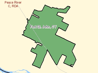 Map of Fort St. John, CY (shaded in green), British Columbia