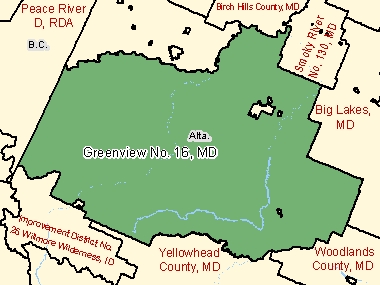 Carte : Greenview No. 16, MD (ombrée en vert), Alberta