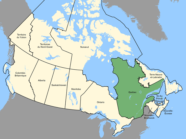 Carte du Canada: Quebec (ombrée en vert)